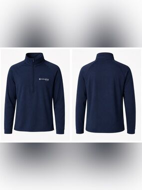 Marine Layer Navy Quarter-Zip Pullover with CoolSculpting Logo